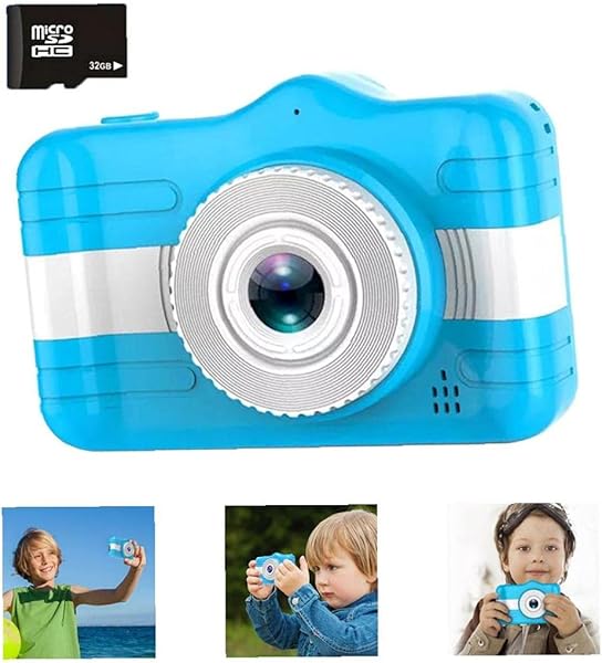 Kids Digital Camera 3 5inch Multi Usage Screen with 32GB SD Card 1080P HD Video Cute Cartoon Camera for Child Gifts Blue
