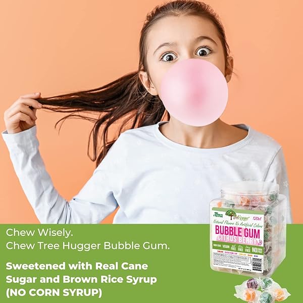 TREE HUGGER BUBBLE GUM, CITRUS BERRY, NATURAL FLAVORS, NO ARTIFICIAL COLORS, 120 COUNT TUB