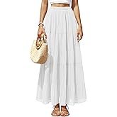 Yewanka Women's Chiffon Pleated Maxi Skirt Elastic High Waisted Boho A-Line Fall Flowy White Long Skirts with Lining