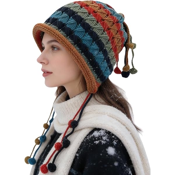 Women Girls Winter Handmade Crochet Knitted Beanie Hat Cute Tassel