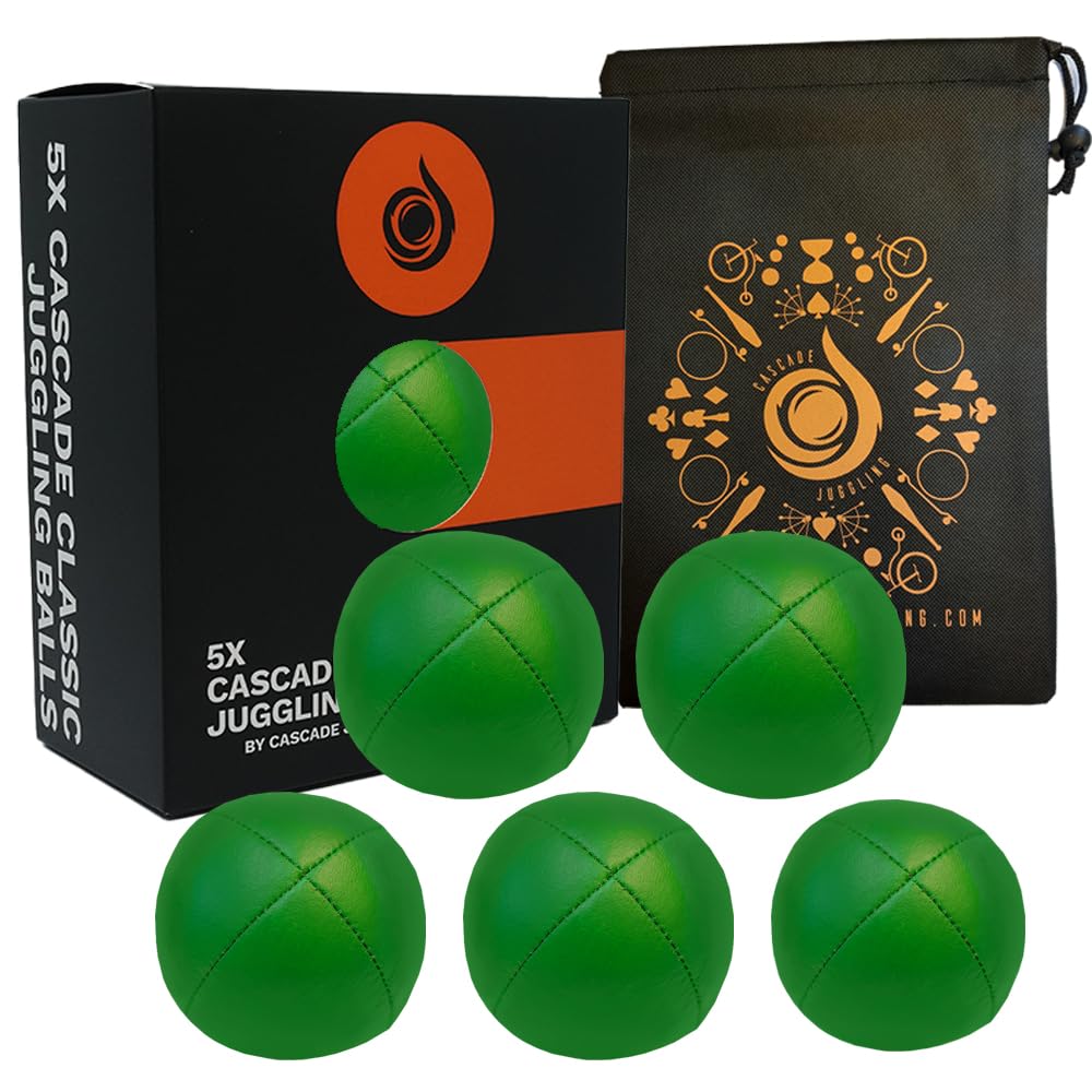 5 x Pro 115g Cascade Classic Juggling Balls - Thud Juggling Balls & Bag - Set of 5 Juggling Balls (Green)