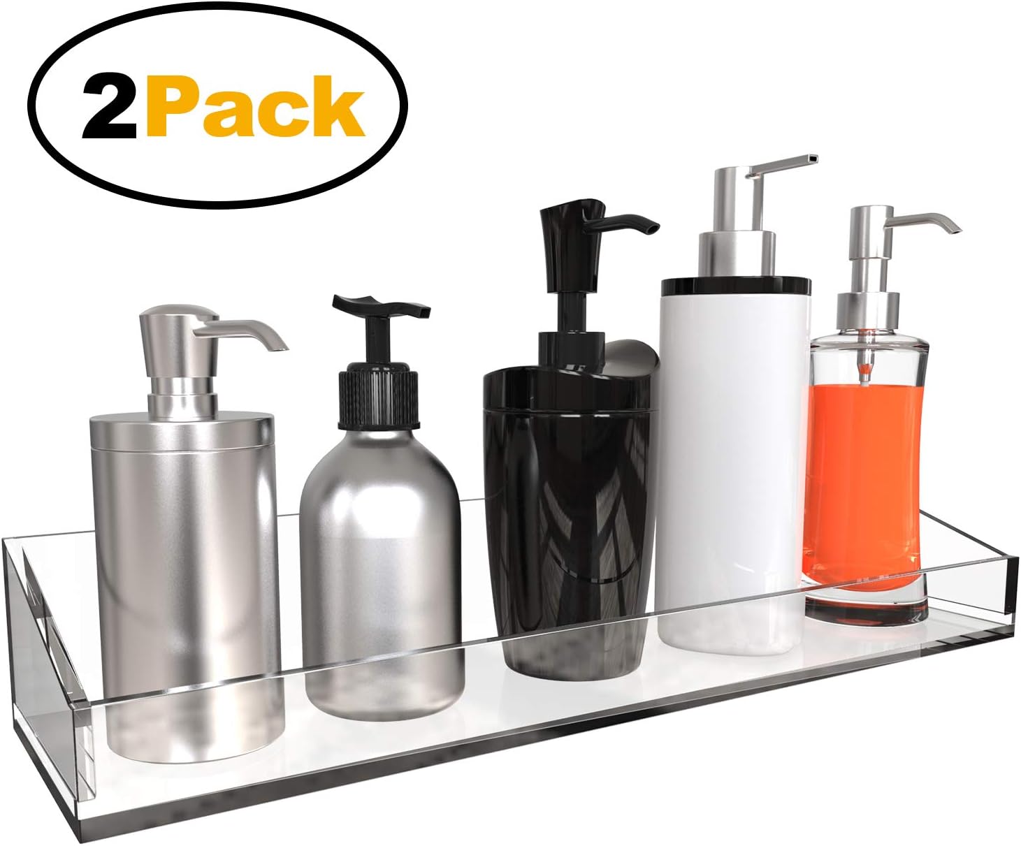 Vdomus Acrylic Bathroom Shelves, Wall Mounted Non Drilling Thick Clear Storage & Display Shelvings, 2 Pack (Original): Kitchen & Dining