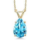 Gem Stone King 10K Yellow Gold Swiss Blue Topaz Pendant Necklace for Women | 1.57 Cttw | Gemstone November Birthstone | Pear Shape 9X6MM