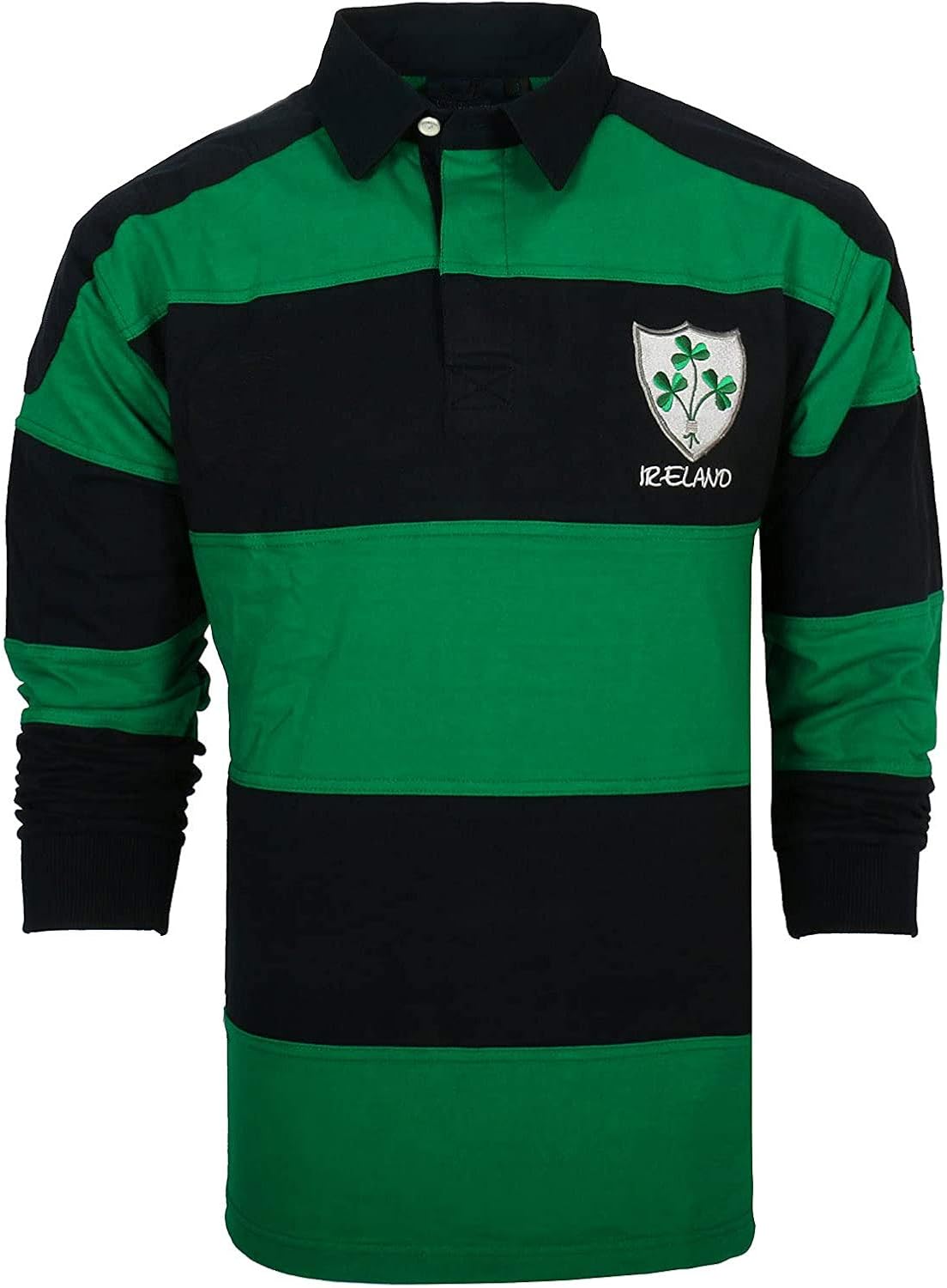 Malham Irish Rugby Shirt Men, Green Blue Shamrock Crest, Irish Fan Shirt.: Clothing