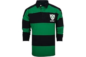 MALHAM Irish Rugby Shirt for Men, Green and Blue with Shamrock Crest, Irish Fan Shirt, XL.