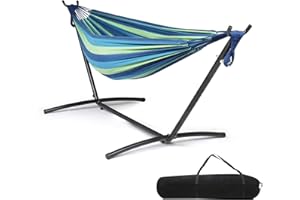 ONCLOUD 550 LBS Capacity Double Hammock with Stand Included with Portable Carrying Bag, Heavy Duty 2-Person Hammock for Outdoors & Indoors - Desert Stripe, Series TDCTZ1 - Blue Green Stripe