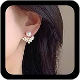 Aneneiceera Vintage Pearl Crystal Ear Jacket Earrings Gold Cluster Cz Earring Tiny Pearl Stud Earring Multi Rhinestone Floating Earrings Jewelry for Women