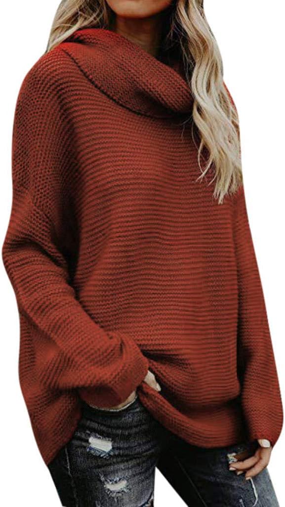 Pullover Sweaters for Women Turtleneck Long Sleeve Loose Solid Knit Jumper Top