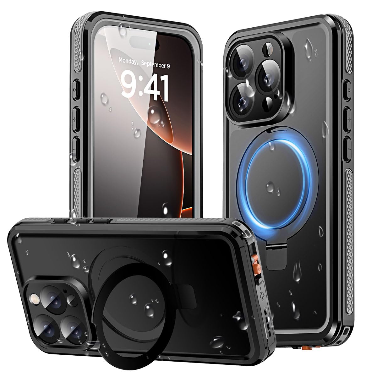 Photo 1 of AICase Magnetic for iPhone 16 Pro Max Case Waterproof Magsafe[Ring Invisible Stand & Screen Protector][IP68 Underwater][Dropproof][Dustproof][Real 360] Shockproof Protective Phone Case 6.9''2024