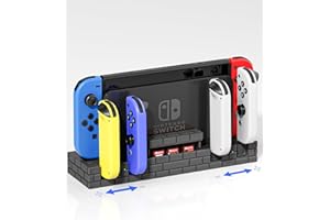 HONGHAO Switch Dock Station for Charging Nintendo Switch & OLED Joycon Controller and Consoles, Switch Dock Charger Station Stand Storage Base for 4 Joycon & 8 Game Slots, Black