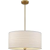 Kira Home Pearl 18" Modern 3-Light Large Drum Pendant Chandelier, White Textured Shade + Glass Diffuser, Adjustable Height, L