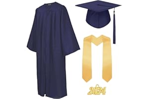 TOONRAIN Graduation Cap and Gown 2024 Matte Graduation Costume Tassel Topper Sash Set Adult for High School Bachelor Robe