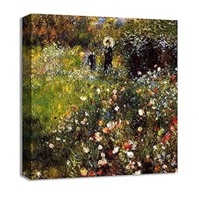 Canvas Wall Art Women in a Garden by Pierre-Auguste Renoir Canvas Prints Home Artwork Decoration for Living Room,Bedroom - 12x12 inches