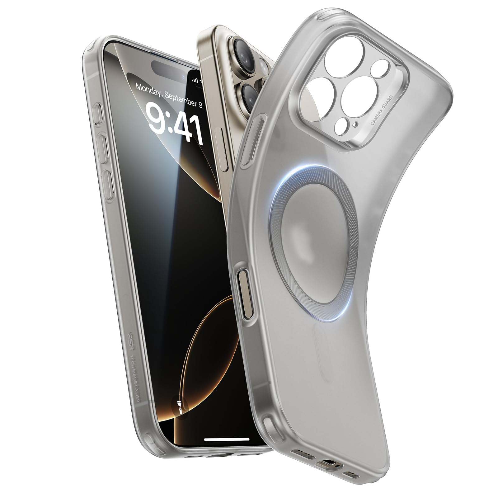 Photo 1 of ESR for iPhone 16 Pro Case, Compatible with MagSafe, Camera Protection, Shockproof Thin Cover, Resists Yellowing and Scratches, Magnetic Phone Case for iPhone 16 Pro, Zero Series, Frosted Grey