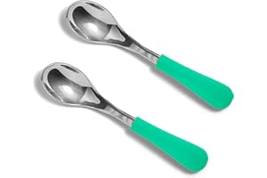 Avanchy Baby Spoons, Forks Stainless Steel and Silicone Set, Self Feeding Food Utensils, 4 Months Baby Led Weaning