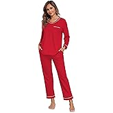 EA'S SECRET 100% cotton Pajamas for Women Long Sleeve Top with Pants 2 Piece Soft Lounge Sleepwear with pocket