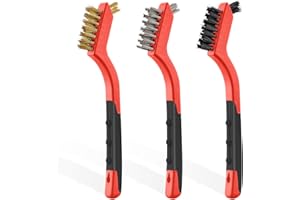 MAXMAN Wire Brush Set 3Pcs, Small Wire Brushes for Cleaning, Rust Remover, Scrub Brush, Detailing Brush, Metal Brush, Stainless Steel/ Brass/ Nylon Bristles Bristle Brush, Scratch Brush, (Red)