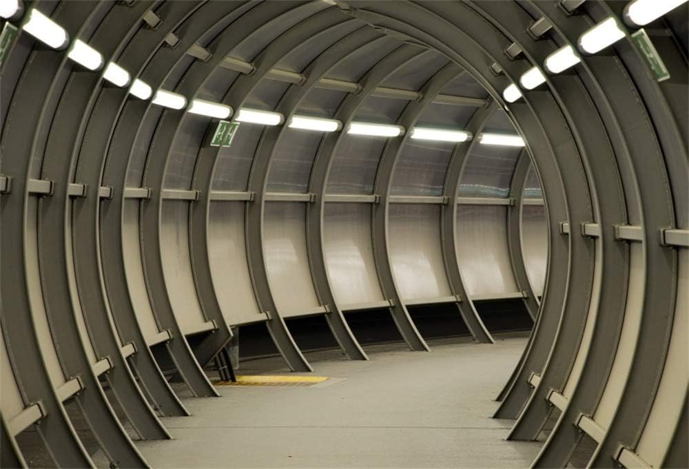 YongFoto 3x2m Vinyl Photo Backdrop Futuristic Spaceship Tunnel Subway Lights Background for Kids Boys Adult Birthday Photoshoot Personal Portrait Video Photography Studio Props Wallpaper