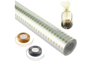 GCFOIR Clear Cellophane Wrap Roll 31.5" Wide x 98 Ft Long 3 Mil Thick Plastic Transparent Cello Wrapping for Gift Baskets, Flower Bouquets, Large Cellophane Sheets for Arts & Crafts, Golden Polka Dots