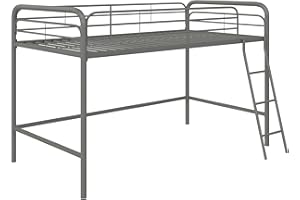 DHP Jett Junior Loft Bed Frame with Ladder, Twin, Silver