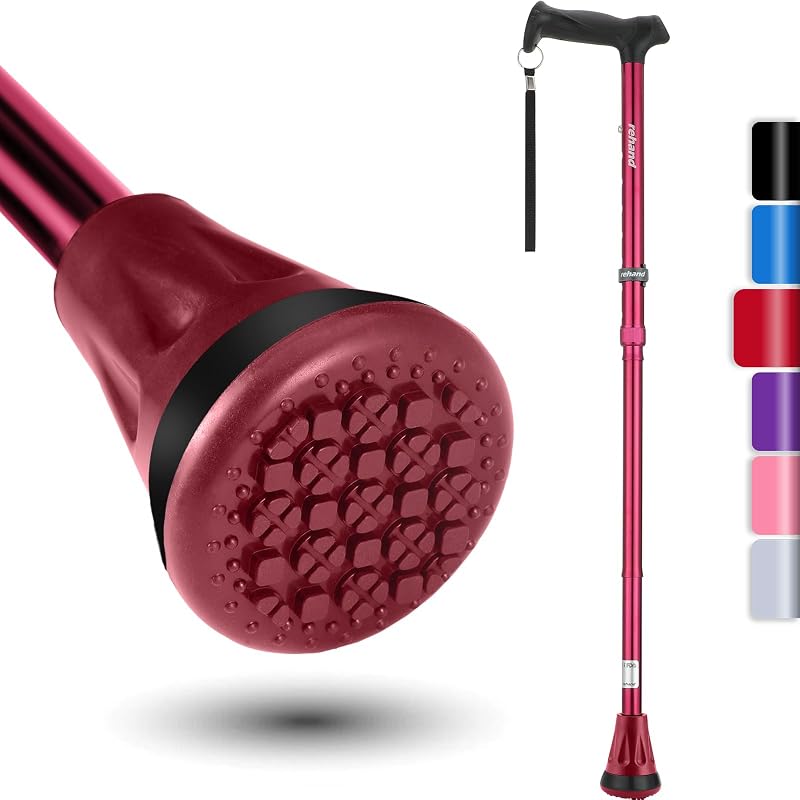 Rehand All Terrain Folding Walking Stick Pink Pivot Tip Heavy Duty Adjustable