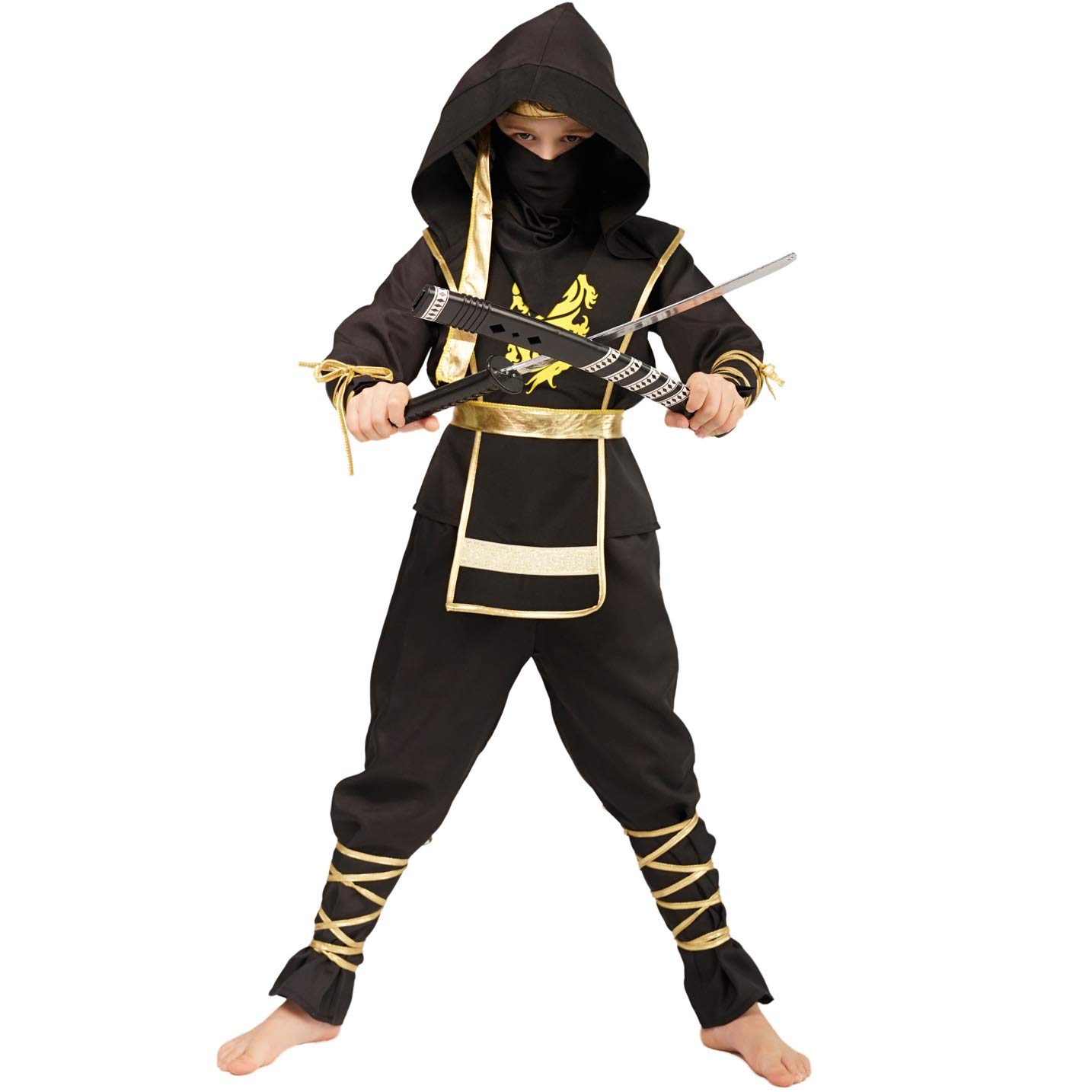 SEA HARE Children Black Ninja Power Samurai Warrior Costume (L :10-12 Years)