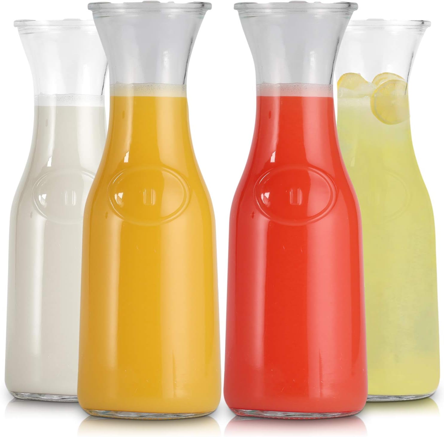 Glass Carafe with Lids 1 Liter Stylish Narrow Neck Beverage Dispenser Bottle for Brunch, Parties, Birthday, Margarita, Champagne, Mimosa, Iced Tea, Sangria, Punch, Lemonade By Latti