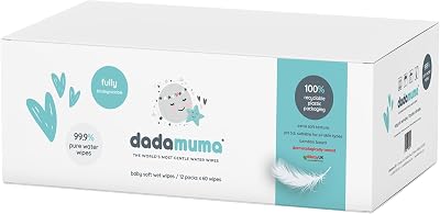 Dadamuma 99.9% Pure Water Baby Wipes 12 x 60 Unscented Eco Friendly