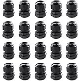 Cable Gland - Lokman 20 Pack PG11 Plastic Waterproof Adjustable 5-10mm Cable Glands Joints With Rubber Gaskets, Black (PG11)