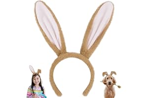 Beviliu Bunny Ears Headband Easter, Rabbit Ear Animal Hairband for Adult, Fluffy Headwear Brown for Halloween Christmas Costume Theme Cosplay Party Birthday