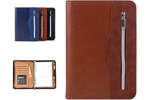 SAYEEC Leather Portfolio Notebook Binder with Calculator A5 6 Ring Refillable Budget Planner Binder Cover with Zipper Zippered Padfolio Organizer Business Journal Conference Folder Gifts for Men Women
