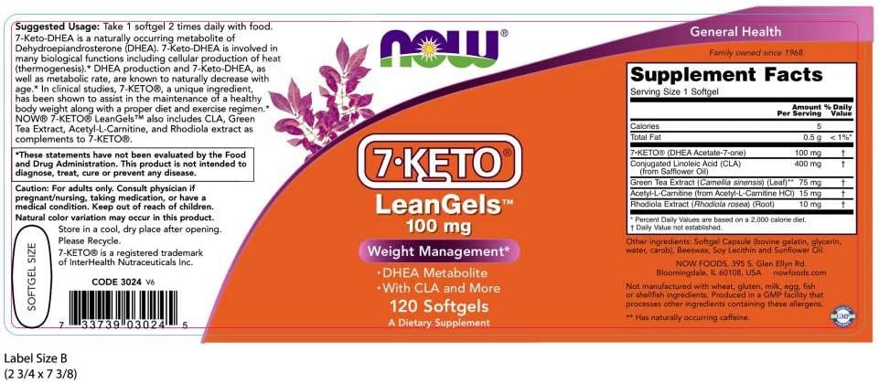 NOW Supplements, 7-Keto LeanGels 100 mg with CLA, Green Tea Extract, Acetyl-L-Carnitine and Rhodiola Extract, 120 Softgels: Health & Personal Care