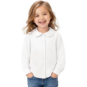 Haloumoning Toddler Baby Girl Peter Pan Collar Shirt Button Down Shirts | Kids Cute Long Sleeve Blouse 9M-8Y, School Uniform