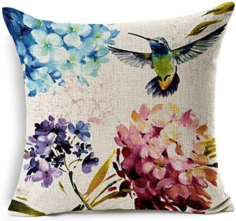 dfdkko Beautiful Oil Painting Hummingbird And Hydrangea Ixora Chinensis Cotton Linen Square Throw Pillow Case Cushion Cover 18X18