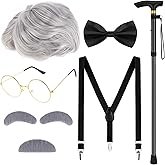Yanbuny 6 PCS Old Man Costume for Boys,100 Days of School Old Man Wig Set for Kids Grandpa Dress Up