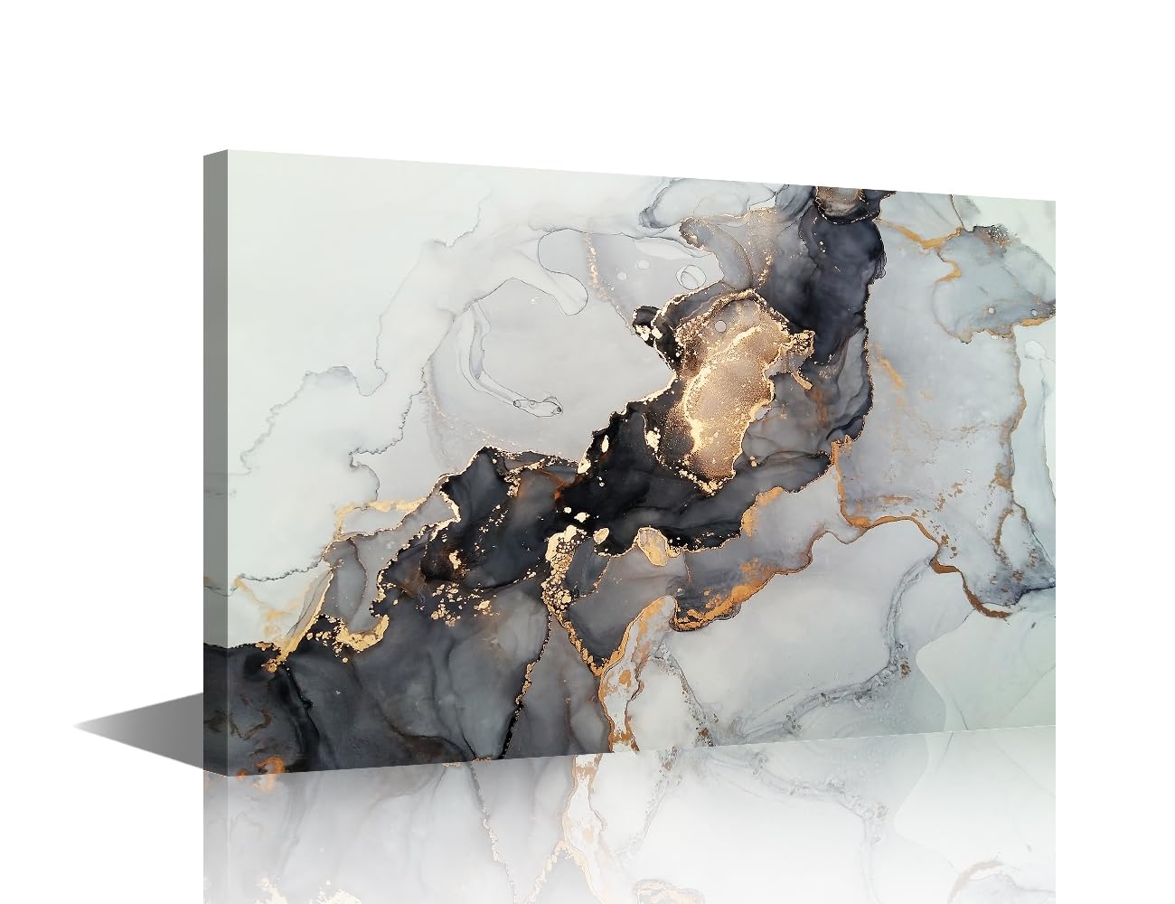 Black and Gold Abstract Canvas Wall Art Modern Luxury Abstract Fluid Art Painting Framed Print Ready to Hang for Living Room Bedroom Bathroom Home Wall Decor 16x24inch — image 1