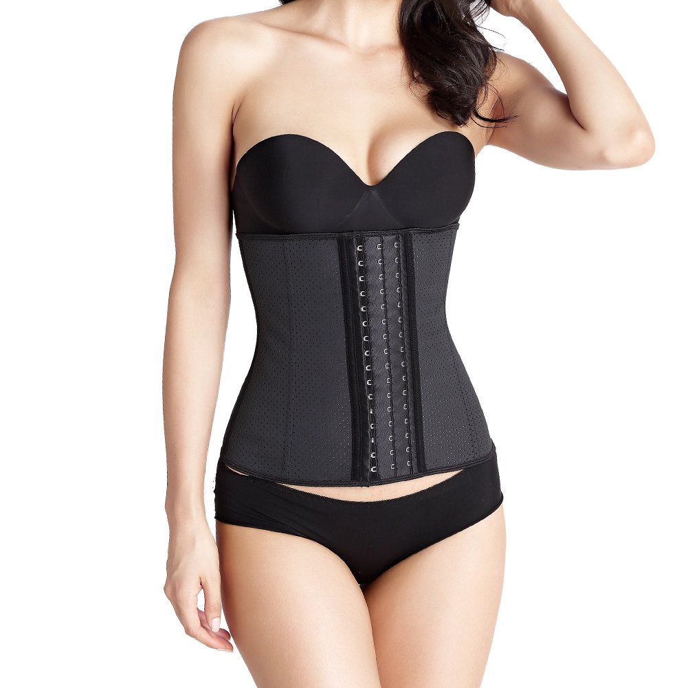 Black Latex Underbust Steel Boned Waist Trainer Cincher Body Shaper for Women Weight Loss, Mesh Black, S(Fit Waist 25\