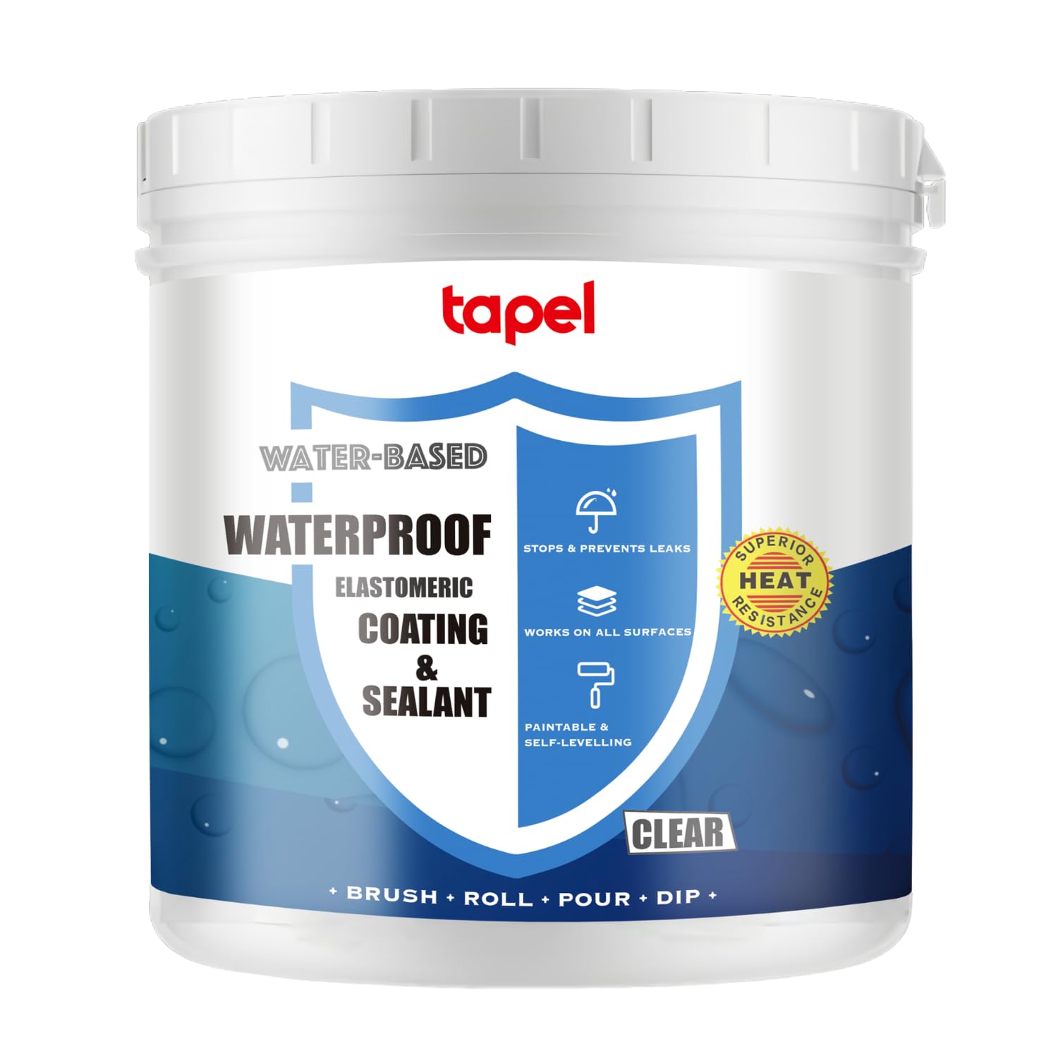 Tapel CrystalClear 500% Elastic Waterproof Coating - 1L - Self-Leveling Liquid Rubber Sealant for Roofs/Pools/Bathrooms - UV-Resistant & -40°F to 300°F - Professional Leak Repair (Invisible Finish)
