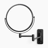 JERDON Wall-Mounted Makeup Mirror - 5X Magnification - Black - JP7506BK | 8" Round Frame, 13.5" Wall Extension Arm