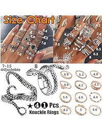 NNIOV 13Pc-41Pc Fashion Boho Juego de anillos de nudillos para mujeres y niñas para hombres, Vintage Retro Cristal Bohemio Midi Anillos, Juntas de Uñas Banda Gemelos dedo de la Declaración Anillos de Dedos, Snake Octopus Elefante Pluma, aleación, Adjustab