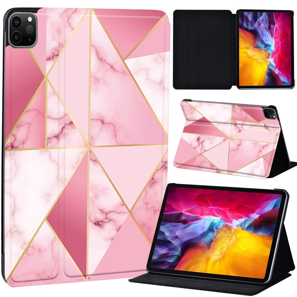 PU Leather + hard shell Ultra slim lightweight Folio Flip Tablet Stand Smart Cover Case Fit iPad Air 4 10.9" (2020) / iPad Pro 11" (2018 2020 2021) (hot pink geometric)