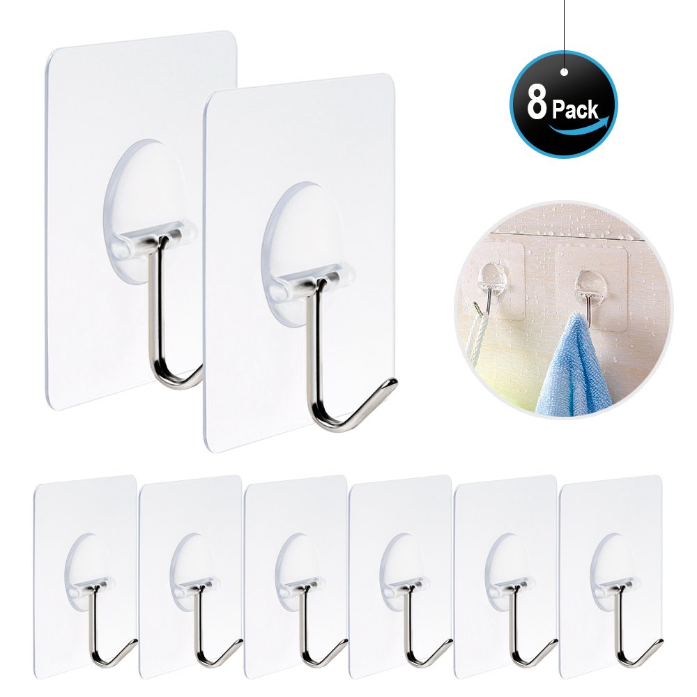 Heavy Duty Hooks 11 lb(Max) Adhesive Hooks Transparent Reusable