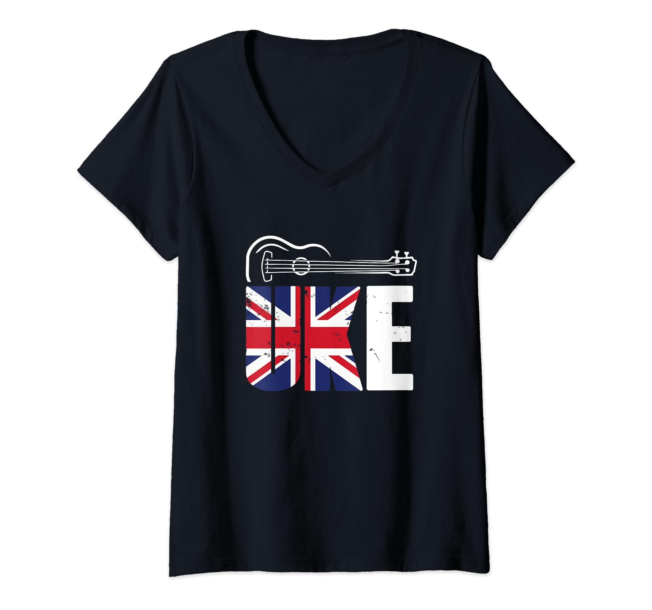 Womens United Kingdom UK Ukulele Acoustic Hawaiian Musician Guitar V-Neck T-Shirt