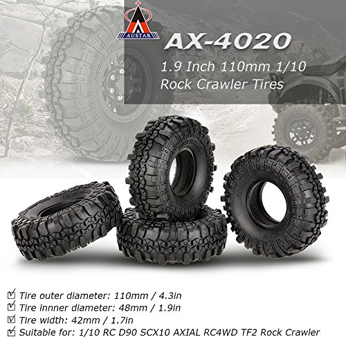 Goolsky 4Pcs AUSTAR AX-4020 1.9 Inch 110mm 1/10 Rock Crawler Tires for D90 SCX10 AXIAL RC4WD TF2 RC Car