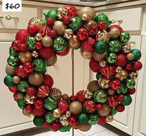 Red and gold christmas bulb wreath