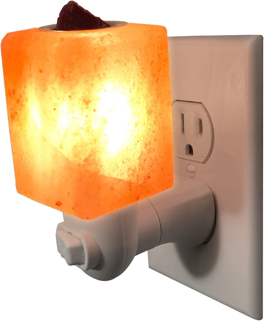Dream Salts Himalayan Salt Night Light, Decorative Plug in for Warming Scented Candle Wax Melts, Tarts & Oils, Hand Carved Wall Lamp with Natural Amber Glow and Wax Warmer Dish (Cube)