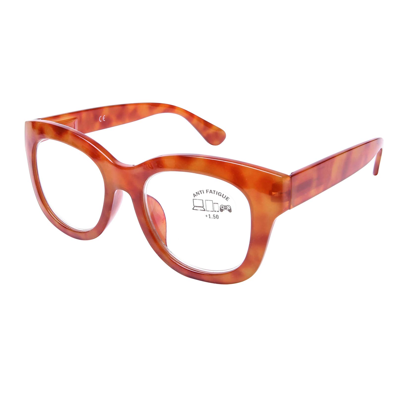 DOOViC Wide Frame Reading Glasses Womens 2.5 Blue Light Filter Orange Frame Reader