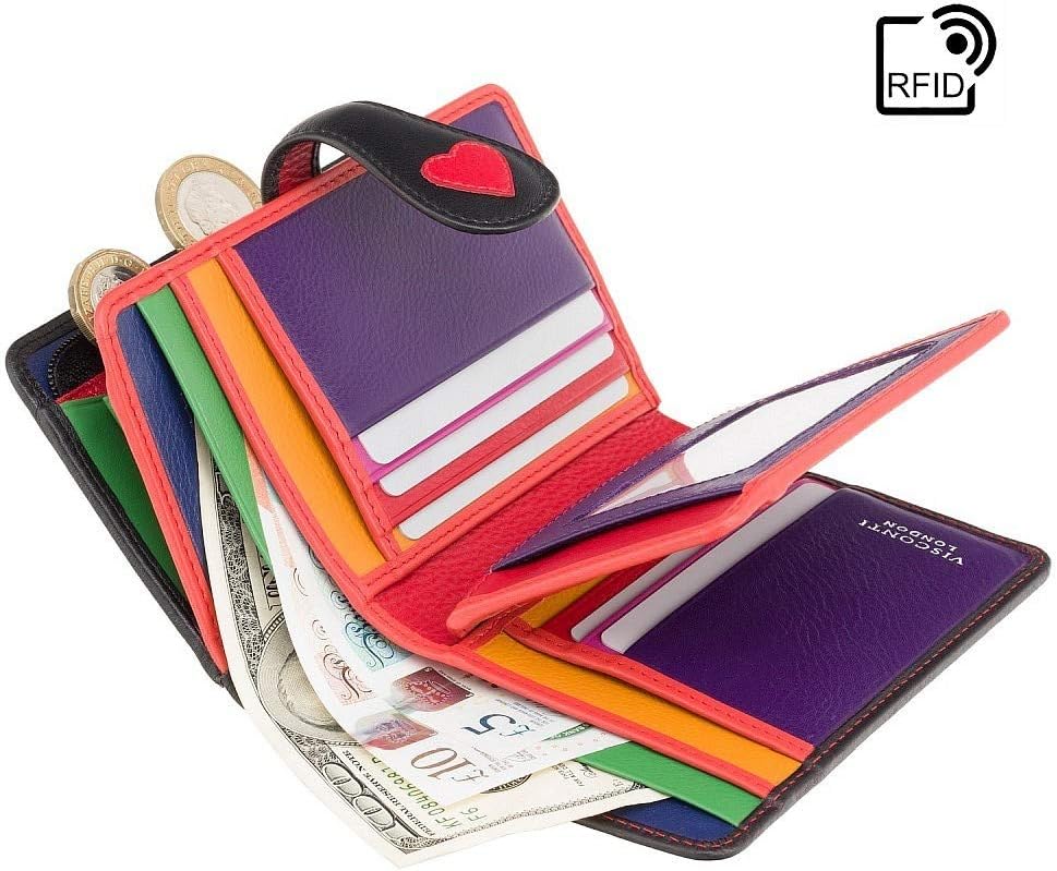 VISCONTI Soft Leather Womens RFID Protection Hearts Bifold Purse Wallet - Crush - LV4, Black Multi - Image 5