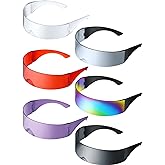 Honoson 6 Pieces 80s Futuristic Cyclops Visor Sunglasses with Semi Translucent Back to Future Inspired Costume Futuristic Wrap Visor Sun Glasses for Men Women Cyclops Style