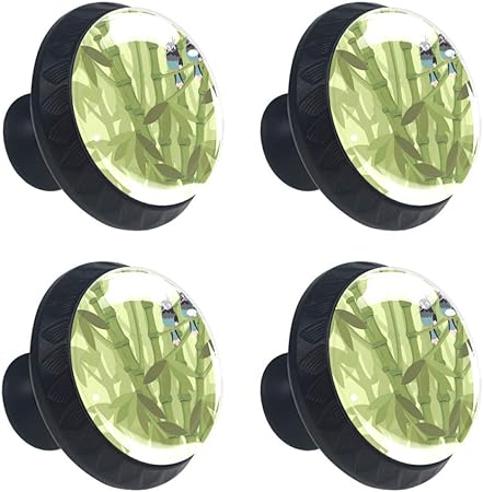 4 Pieces Drawer Knob Pull Handle Wildlife Green Bamboo Woodpecker
